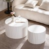 Wood Round Nesting Coffee Table Set of 2 with Handcrafted Relief and Modern Design, No Assembly Required - 2 of 4