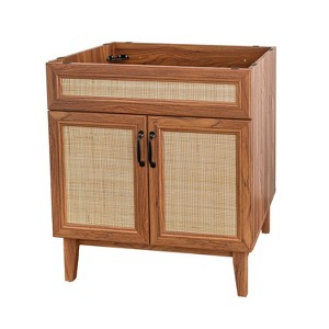 JONATHAN Y VAN1008 Javer 20 in. W x 18 in. D x 33 in. H Rattan Modern Farmhouse 2-Shelf Bath Vanity Cabinet Only (Sink Basin not Included), Oak - 1 of 4