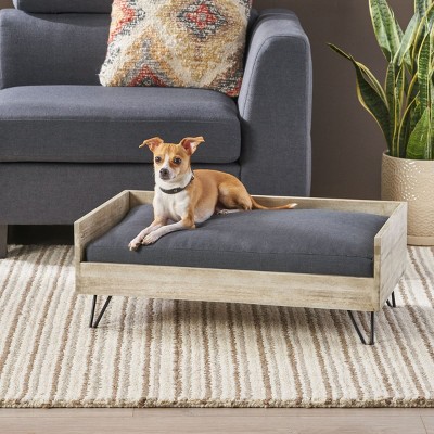 LAOTIES Modern Dog Bed with Acacia Wood,Hairpin Legs And Waterproof Cushion
