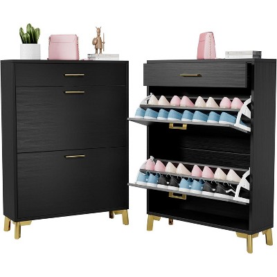 Shoe Storage Cabinet with 2 Flip Drawers, Freestanding Shoe Organizer with Storage Drawer, Modern Hidden Slim Narrow Shoe Rack Cabinet