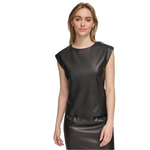 Calvin Klein Womens Faux Leather Cap Sleeve Tank Top - 1 of 1