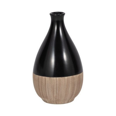 7" Black and Beige Ceramic Teardrop Table Vase