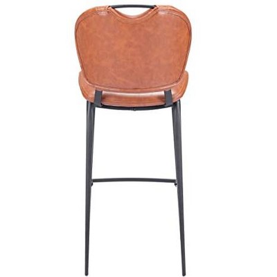 Vintage Brown Leather and Metal Contemporary Bar Stool