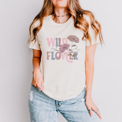 Simply Sage Market Wild Flower Colorful Short Sleeve Tee - L - Cream