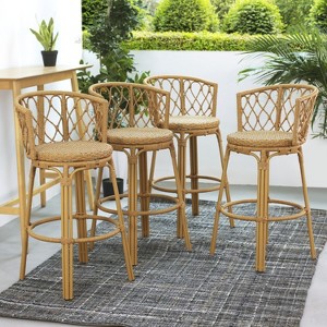 Christopher Knight Home Solstice Outdoor Boho Metal and Ratton Barstools, Brown - 1 of 4