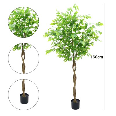 5.2/5.9FT Artificial Ficus Tree Tall Artificial Potted Ficus Tree With Planter Texture Potted Ficus Tree For Foyer Porch Decor Home Office LivingRoom