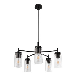 YANSUN 25 in. 5-Light Matte Black Chandelier with Clear Glass Shades E26 for Living Room, Dining Room, or Entryway (1-Pack) - 1 of 1