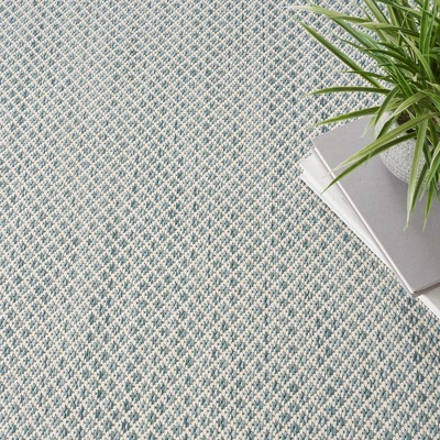 Ivory Aqua Geometric Synthetic Square Area Rug 5'x5'
