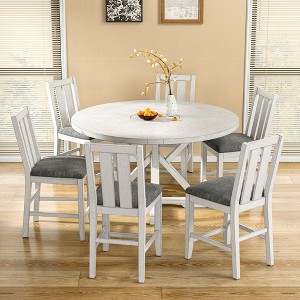 VECELO 5/7-Piece Rustic Dining Table Set with Foldable Round-to-Square MDF Top Table & 4/6 Armless Upholstered Dining Chairs, Gray - 1 of 4