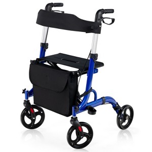Gymax Aluminum Rollator Walker with Seat Folding Rolling Walker W/ Reversible Backrest Adjustable Wheelchair for Senior & Disabled People Red/Blue - 1 of 4