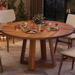 Dining Table for 4-6 People, 47 Inch Round Dining Table, Kitchen Table with Sturdy Cross-Shaped Base & Adjustable Foot Pads - 1 of 4