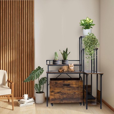 Hidden Litter Box Furniture, Cat Litter Box Enclosure Furniture with Flower Stand Corner