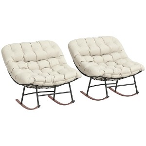 Outsunny Outdoor Rocking Chair Set of 2, Oversized Rocking Papasan Chairs with Cushions - 1 of 4