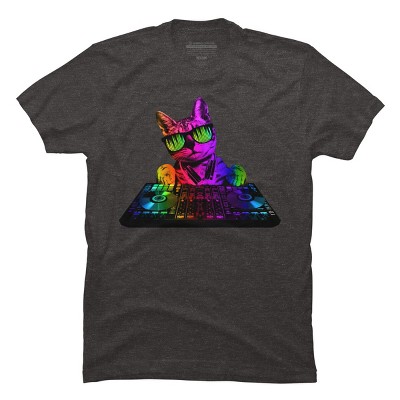 Men's Design By Humans Cool Cat DJ By clingcling T-Shirt