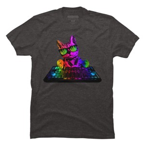 Men's Design By Humans Cool Cat DJ By clingcling T-Shirt - 1 of 4