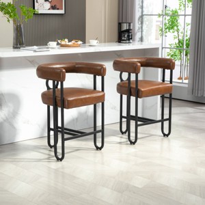 Height Bar Stools Set Of 2,Boasting Curved Wishbone Frame Streamlined Silhouette Armrest Counter Stool with Three Legs-Cuddlewood - 1 of 4
