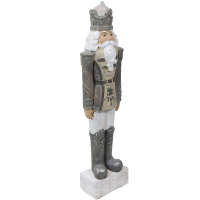 Sunnydaze Indoor/Outdoor Alexander the Silver Winter Nutcracker King Pre-Lit Holiday Figurine for Tabletop, Fireplace Mantle, or Floor - 36.5"