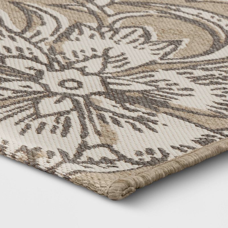 Floral Tapestry Linen Rectangular Woven Outdoor Area Rug Beige - Threshold™, 4 of 6