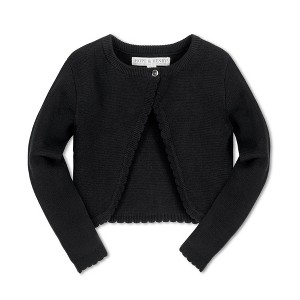 Hope & Henry Girls' Organic Cropped Milano Stitch Dressy Cardigan, Black Scallop Edge, 12-18 Months - 1 of 4