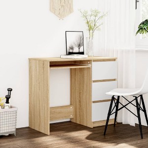 vidaXL Desk White and Sonoma Oak 35.4"x17.7"x29.9" Engineered Wood - 1 of 4