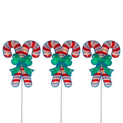 Northlight Set Of 3 Lighted Holographic Candy Cane Christmas Pathway ...