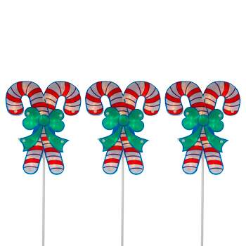 Northlight Set of 3 Lighted Holographic Candy Cane Christmas Pathway Markers 25.5"