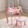 Angel Sar Apple Print Kids Vanity Set, 1-Drawer 2-Compartment Children's Dressing Table with Stool, MDF Play Makeup Desk for Girls - 2 of 4