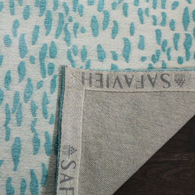 Ivory and Turquoise Flat Woven Rectangular Wool Area Rug