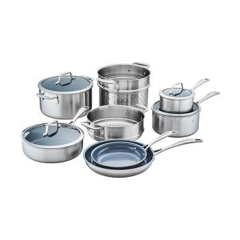 GK Steel Ceramic Detachable Pots and Pans Set - Ceramic Pots and Pans with  Titanium Diamond Coating, Oven and Induction Safe(Warm White-3 Piece)