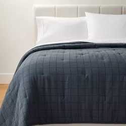 Full/Queen Grid Stitch Cotton Quilt Blue/Navy - Threshold™ designed with Studio McGee