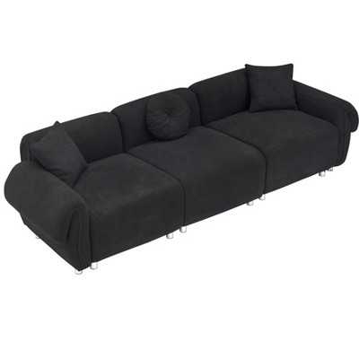 NicBex 112 Inch Teddy Velvet Couch,3-Seater Sofa with 3 Pillows for Living Room,Office,Apartment