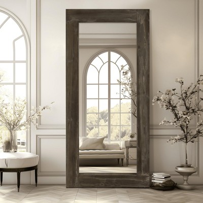 Lirago Distressed Solid Wood Wall Mirror Farmhouse Rustic Retro Mirror 71x31 Antique Brown