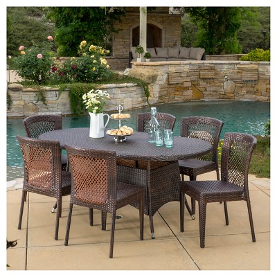 Barnes 7pc Wicker Dining Set - Multibrown - Christopher Knight Home