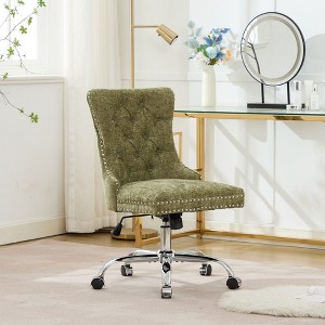Modern Chenille Upholstered Tufted Office Chair with Nailhead Trim, Adjustable Swivel Desk Chair with Chrome Metal Base-- Frevyn - 1 of 4