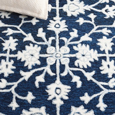 Handmade Navy and Ivory Wool Tufted Runner Rug 2'-3" x 9'
