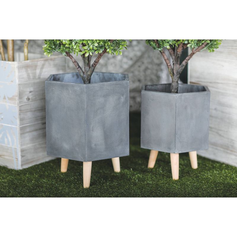 Set of 2 Farmhouse Hexagonal Ceramic and Fiber Clay Planters with Stands - Olivia & May, 2 of 19