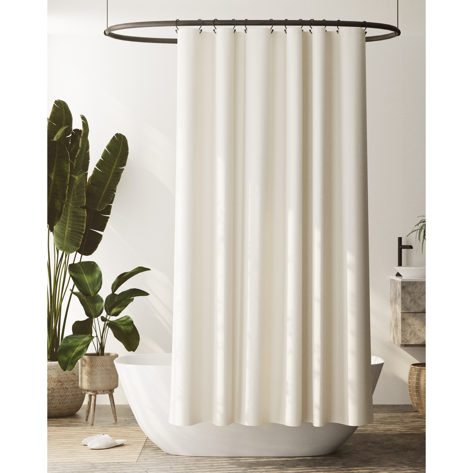 Waterproof Post Consumer Recycled Cotton Shower Liner Ivory - Zenna Home: Eco-Friendly, Buttonhole Top, Easy to Clean
