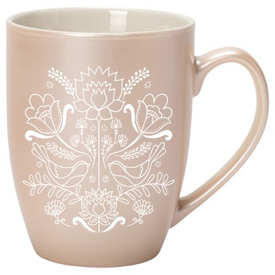 Elanze Designs Damask Threaded Floral Birds Precious Pearl 10 ounce New Bone China Coffee Cup Mug