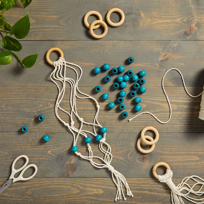 Bright Creations 80 Pcs Unfinished Wood Beads and Wooden Rings for Macrame, DIY Arts & Crafts Supplies, Teal, 2 of 9