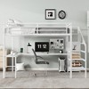 TIRAMISUBEST Queen Size Loft Bed with L-Shaped Desk & Wardrobe - USB Ports, LED Lights, Adjustable Shelves for Kids/Teens/Adults, White Metal Frame - 2 of 4