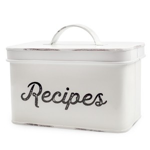 AuldHome Design Farmhouse Enamelware Recipe Box; Vintage Rustic Style Metal Recipe Holder Organizer - 1 of 4