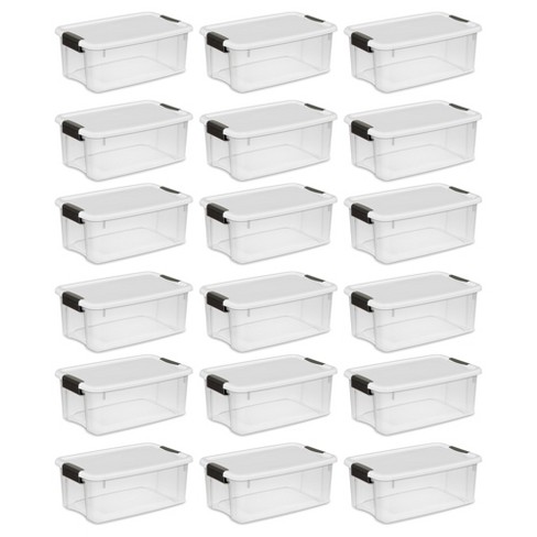 Sterilite 18 Qt Ultra Latch Box, Stackable Storage Bin with Lid, Plastic  Container with Heavy Duty Latches to Organize, Clear and White Lid, 12-Pack