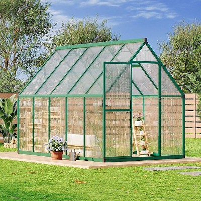 Coucheta 6x9ft Aluminum-Framed Greenhouse Collection - Polycarbonate Walk-in with Roof Vent & Lockable Door, Multiple Colors