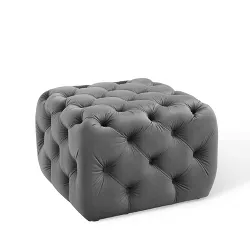 Amour Tufted Button Square Performance Velvet Ottoman Gray - Modway