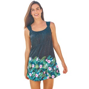 Swim 365 Women's Plus Size Smocked Swim Dress Set - 1 of 2