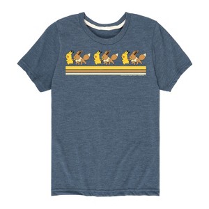 Boys' - Pokémon - Pikachu Eevee Friends Retro Stripe Short Sleeve Graphic T-Shirt - 1 of 4