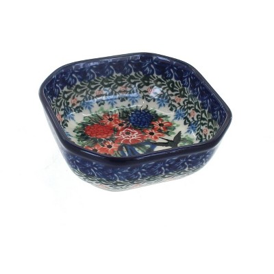 Blue Rose Polish Pottery Blush Bouquet Small Square Dish