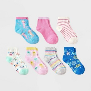Girls' 7pk 'Seahorses' Lightweight Ankle Length Socks - Cat & Jack™ Blue - 1 of 3