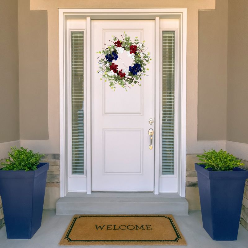 Northlight Red, white and Blue Hydrangea and Eucalyptus Patriotic Artificial Wreath, 2 of 8