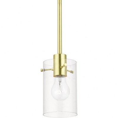 Munich Satin Brass 1-Light Pendant with Clear Glass Shade